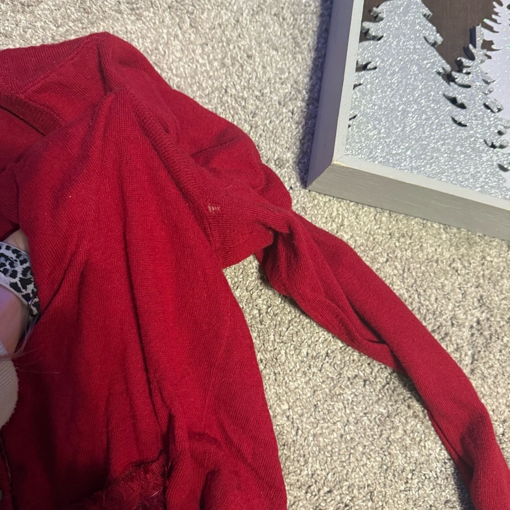 Hollister Co. Women's Red and Burgundy Cardigan velvet & lace fringe details - Picture 6 of 10